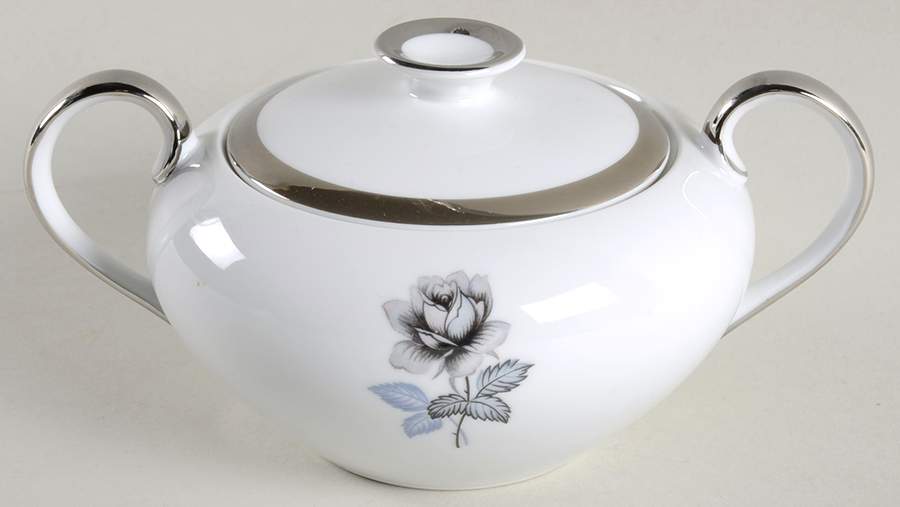 Twilight Rose (Thick Platinum Band) Sugar Bowl & Lid by Meito-1