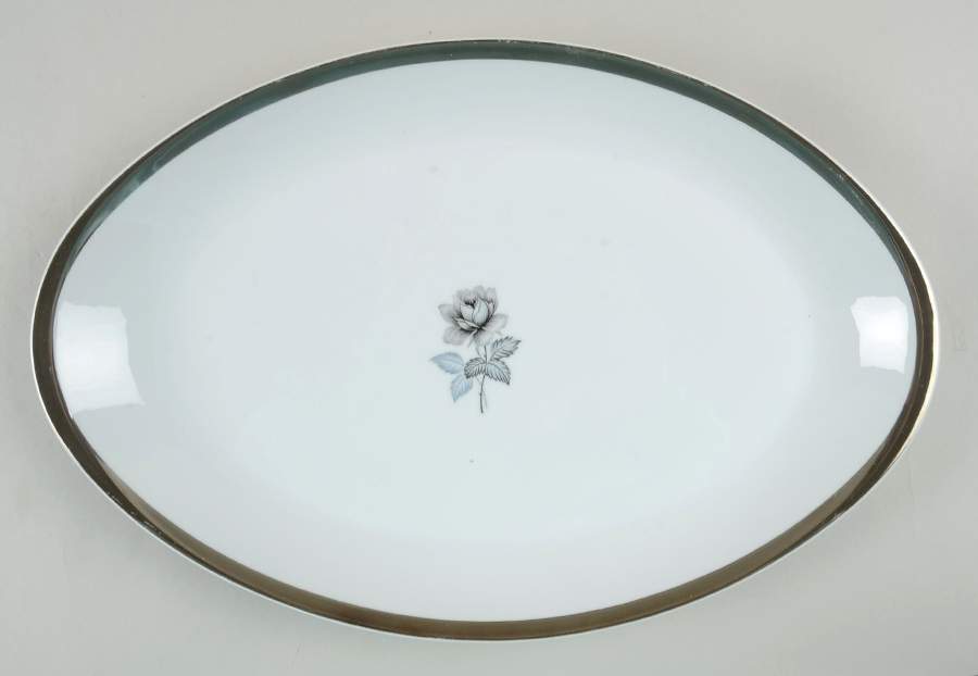 Twilight Rose (Thick Platinum Band) 14" Oval Serving Platter by Meito-1