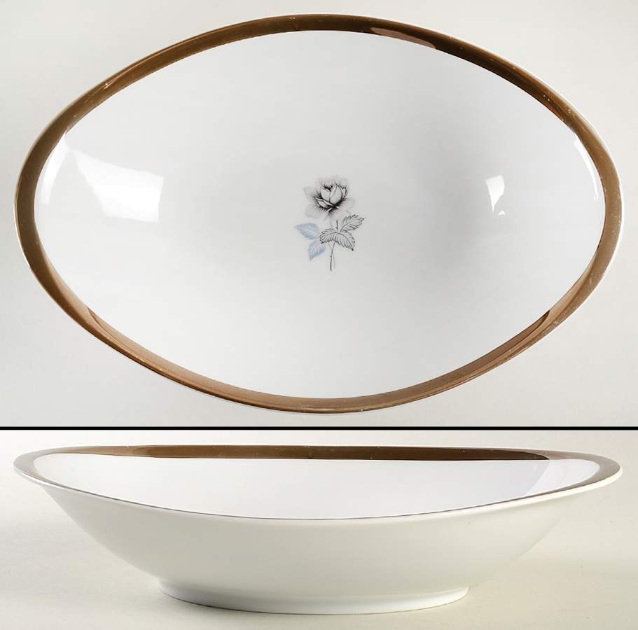 Twilight Rose (Thick Platinum Band) 11" Oval Vegetable Bowl by Meito-1
