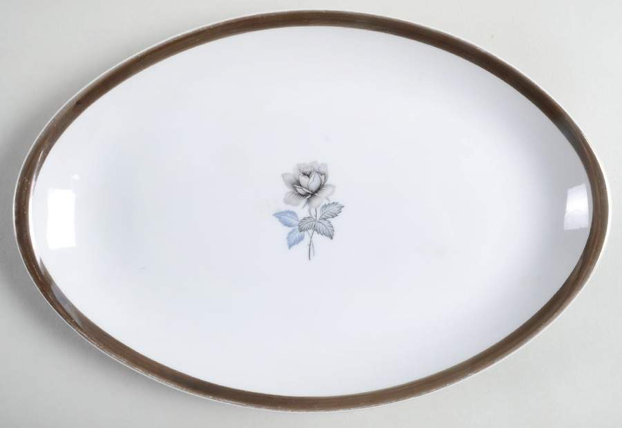Twilight Rose (Thick Platinum Band) 12" Oval Serving Platter by Meito-1