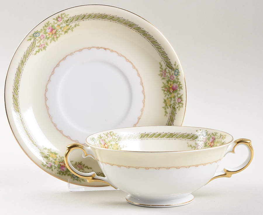 V1750  Footed Cream Soup Bowl & Saucer Set by Meito-1