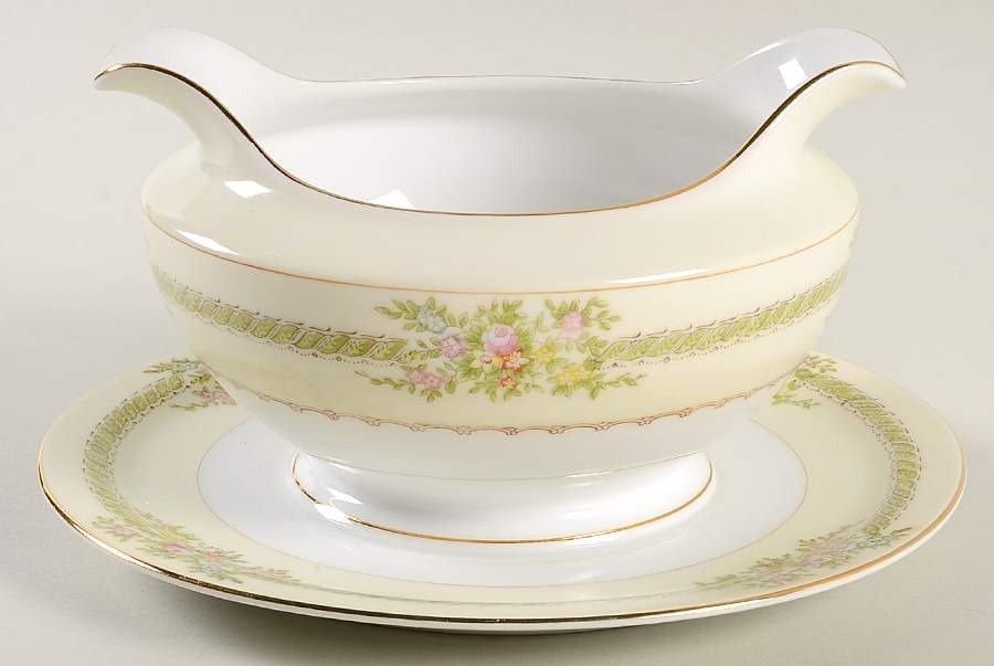 V1750  Gravy Boat with Attached Underplate by Meito-1