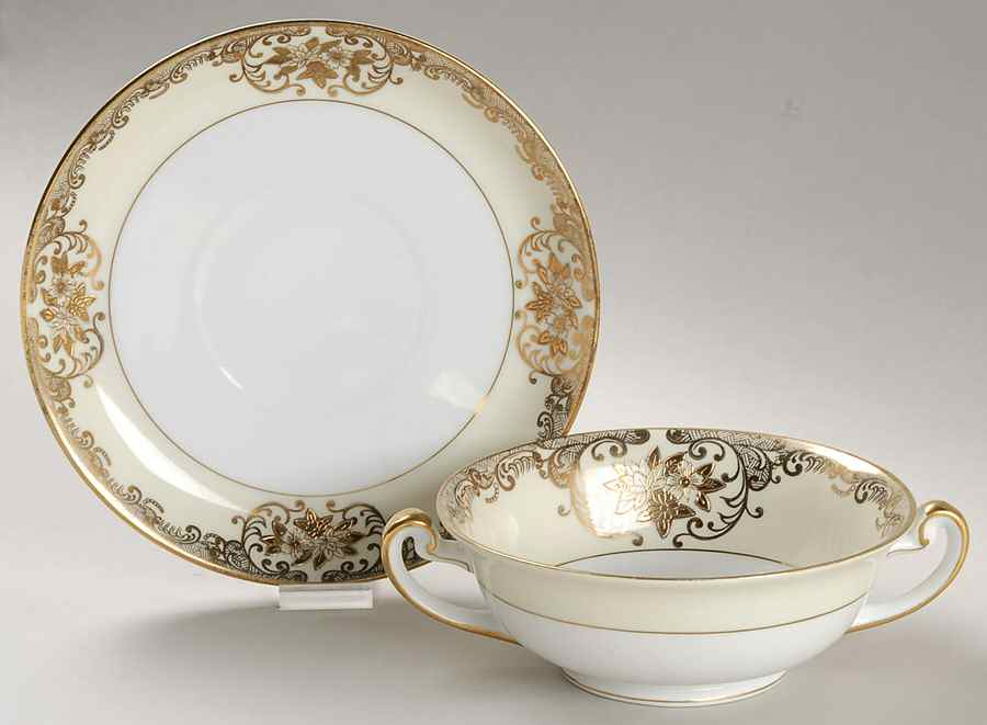 V1849 Footed Cream Soup Bowl & Saucer Set by Meito-1