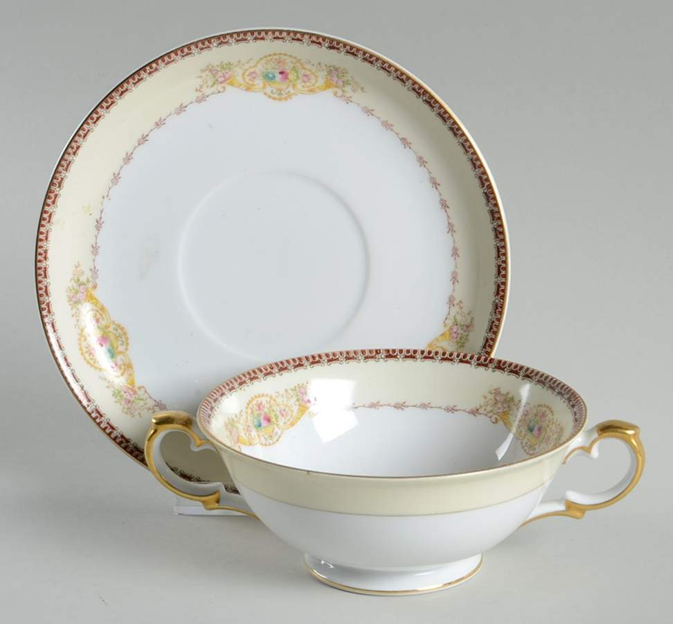 V1981 Footed Cream Soup Bowl & Saucer Set by Meito-1
