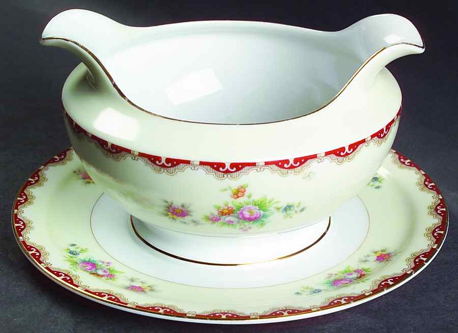 Versailles (James) Gravy Boat with Attached Underplate by Meito-1