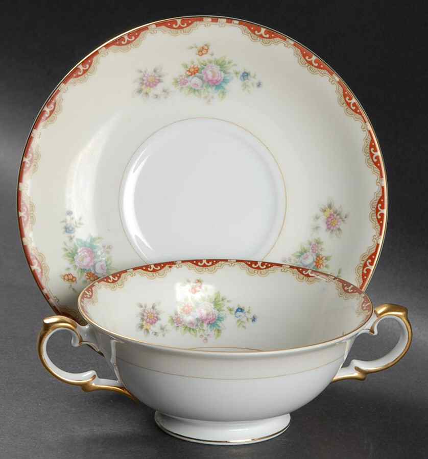 Versailles (James) Footed Cream Soup Bowl & Saucer Set by Meito-1