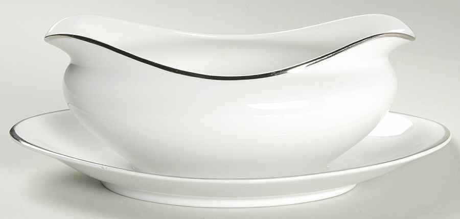 Wedding Ring (Platinum Trim) Gravy Boat with Attached Underplate by Meito-1
