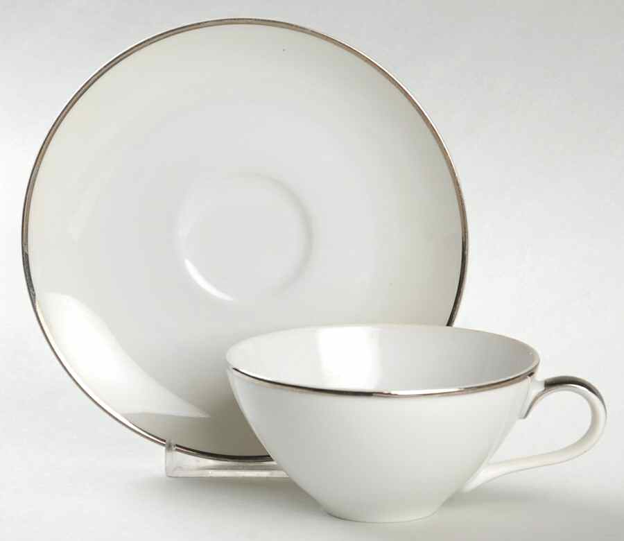 Wedding Ring (Platinum Trim) Flat Cup & Saucer Set by Meito-1