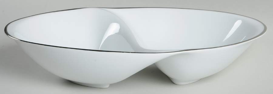 Wedding Ring (Platinum Trim) 11" Oval Divided Vegetable Bowl by Meito-1