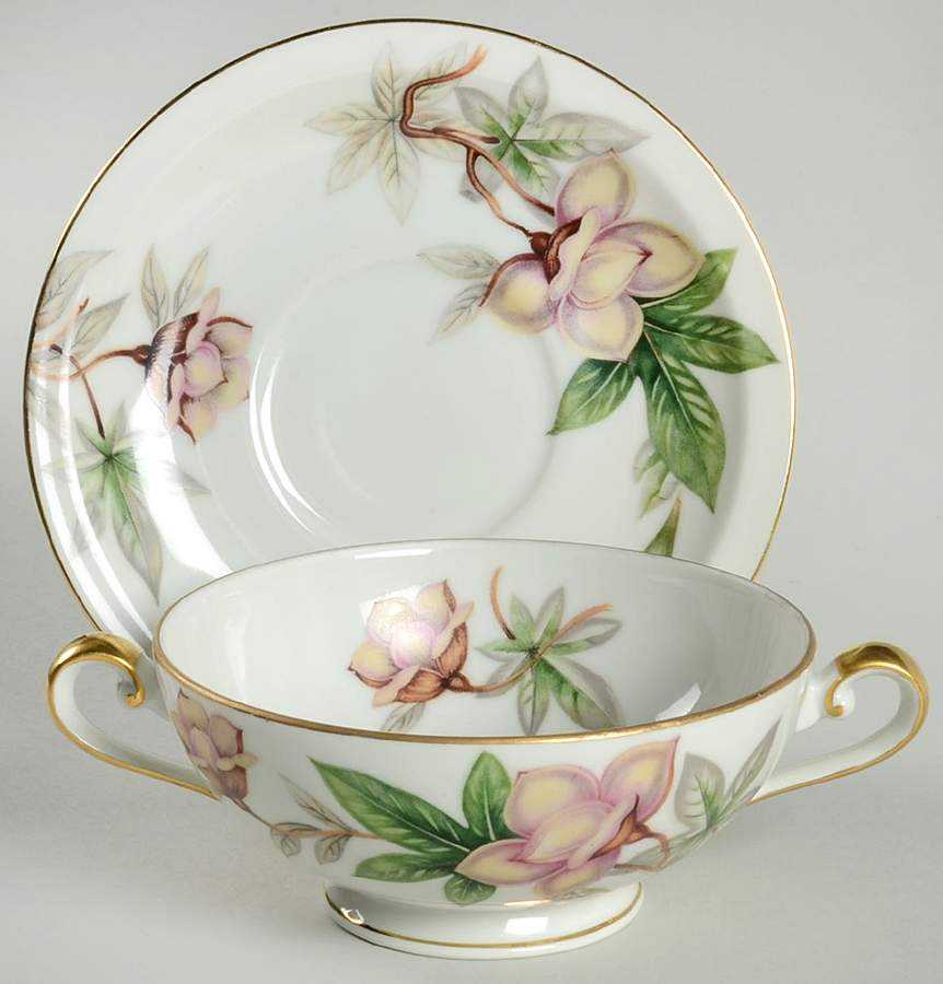 Woodrose Footed Cream Soup Bowl & Saucer Set by Meito-1