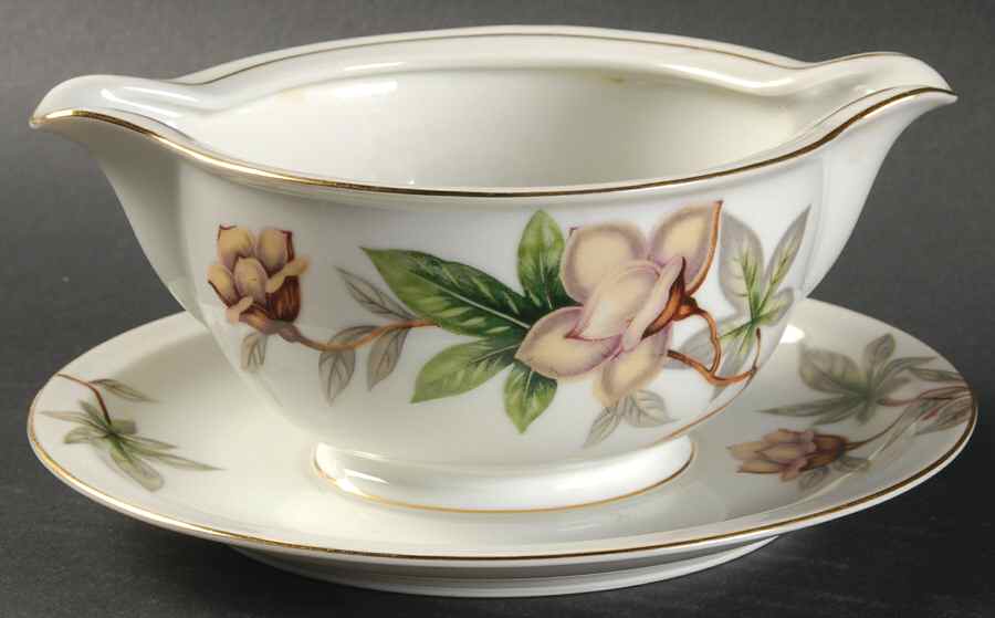 Woodrose Gravy Boat with Attached Underplate by Meito-1