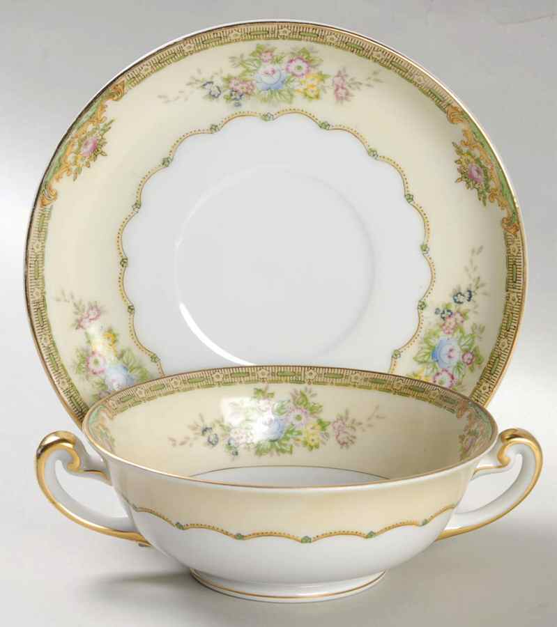 Woodbine Footed Cream Soup Bowl & Saucer Set by Meito-1