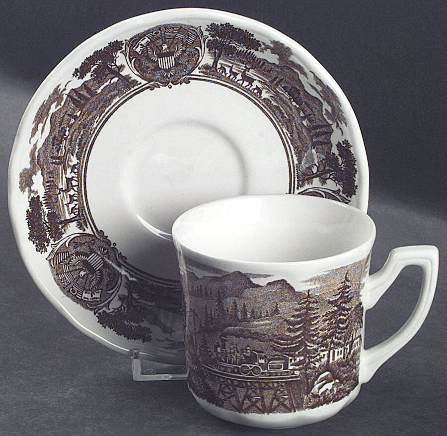 American Legend Brown Flat Cup & Saucer Set by J & G Meakin-1