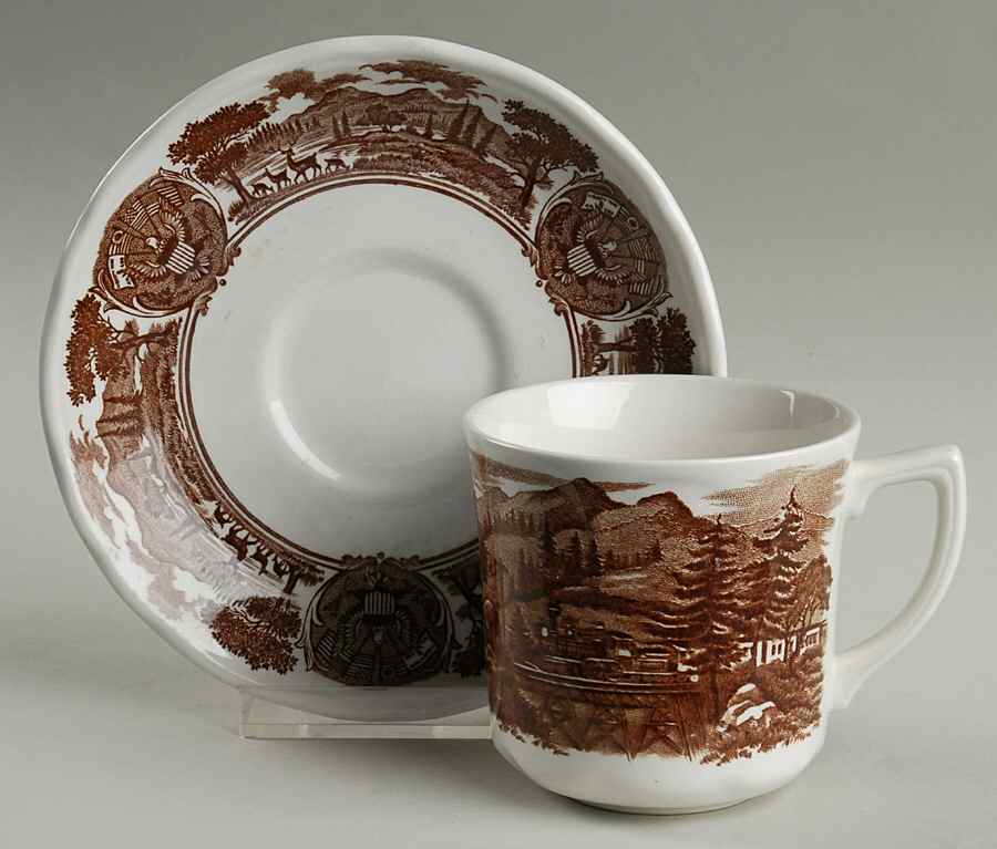 American Legend Brown Flat Cup & Saucer Set by J & G Meakin-1