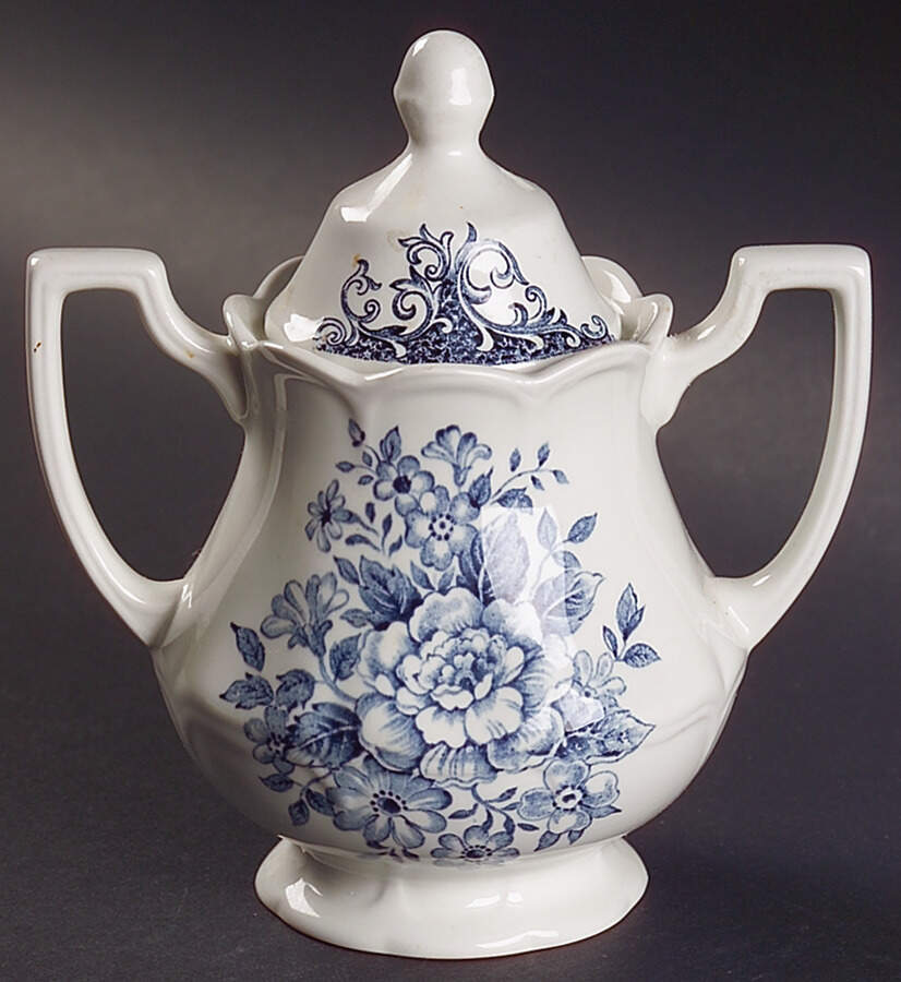 Avondale Blue Sugar Bowl & Lid by J & G Meakin-1