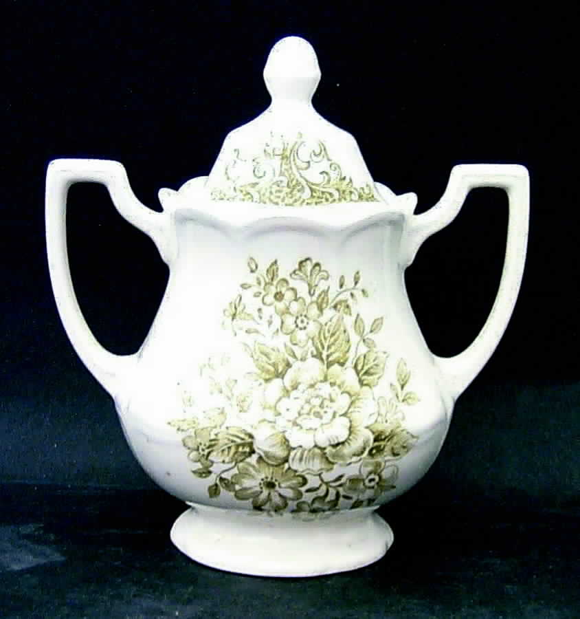 Avondale Green Sugar Bowl & Lid by J & G Meakin-1