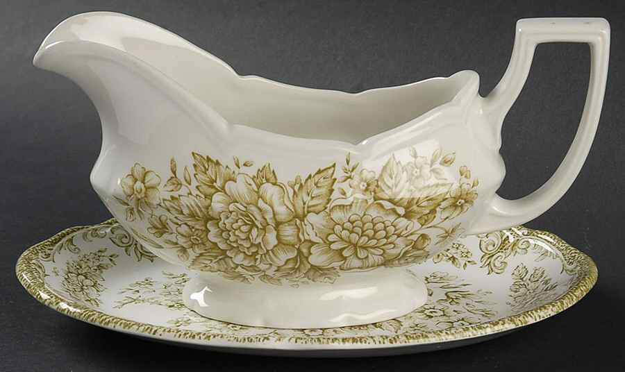 Avondale Green Gravy Boat & Underplate/Relish by J & G Meakin-1