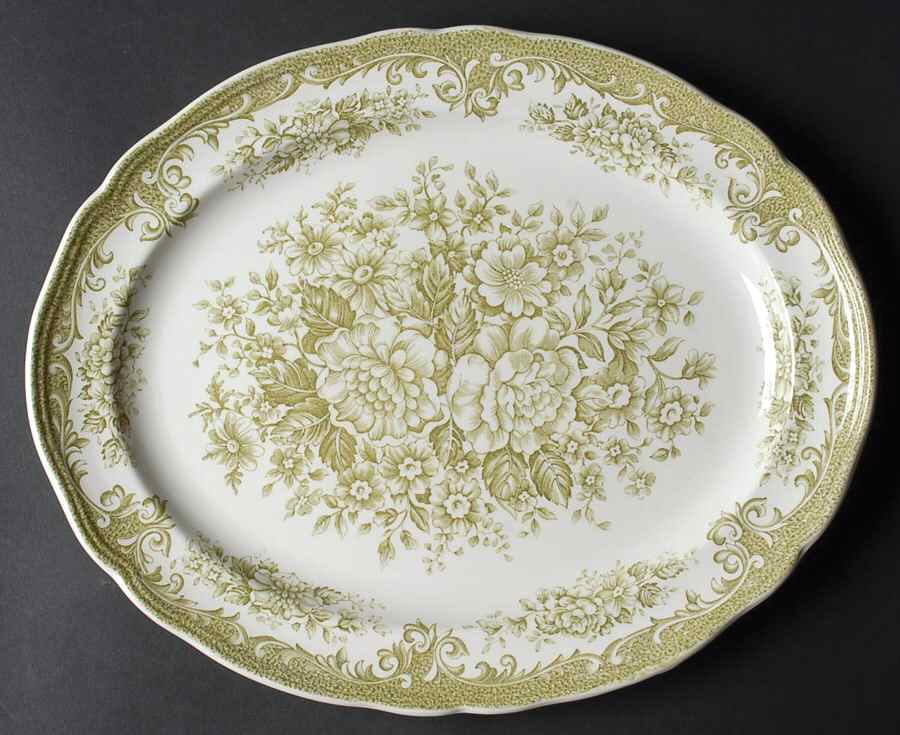 Avondale Green 14" Oval Serving Platter by J & G Meakin-1