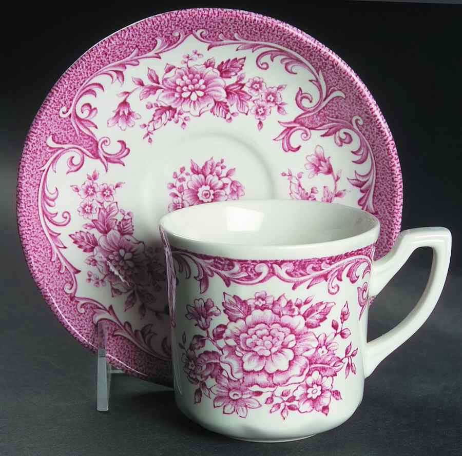 Avondale Pink Flat Cup & Saucer Set by J & G Meakin-1