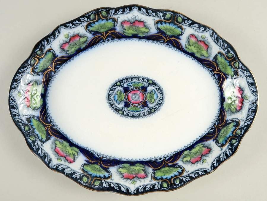 Balmoral Blue Multicolor 14" Oval Serving Platter by J & G Meakin-1