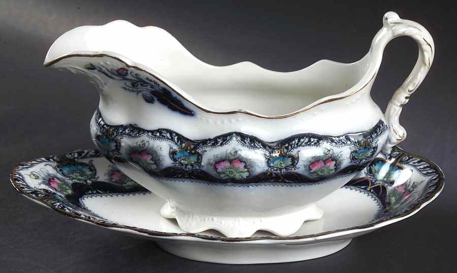 Balmoral Blue Multicolor Gravy Boat & Underplate/Relish by J & G Meakin-1