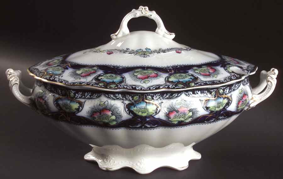 Balmoral Blue Multicolor Oval Tureen & Lid by J & G Meakin-1