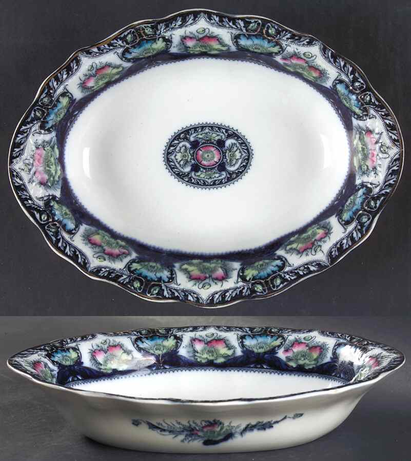 Balmoral Blue Multicolor 10" Oval Vegetable Bowl by J & G Meakin-1