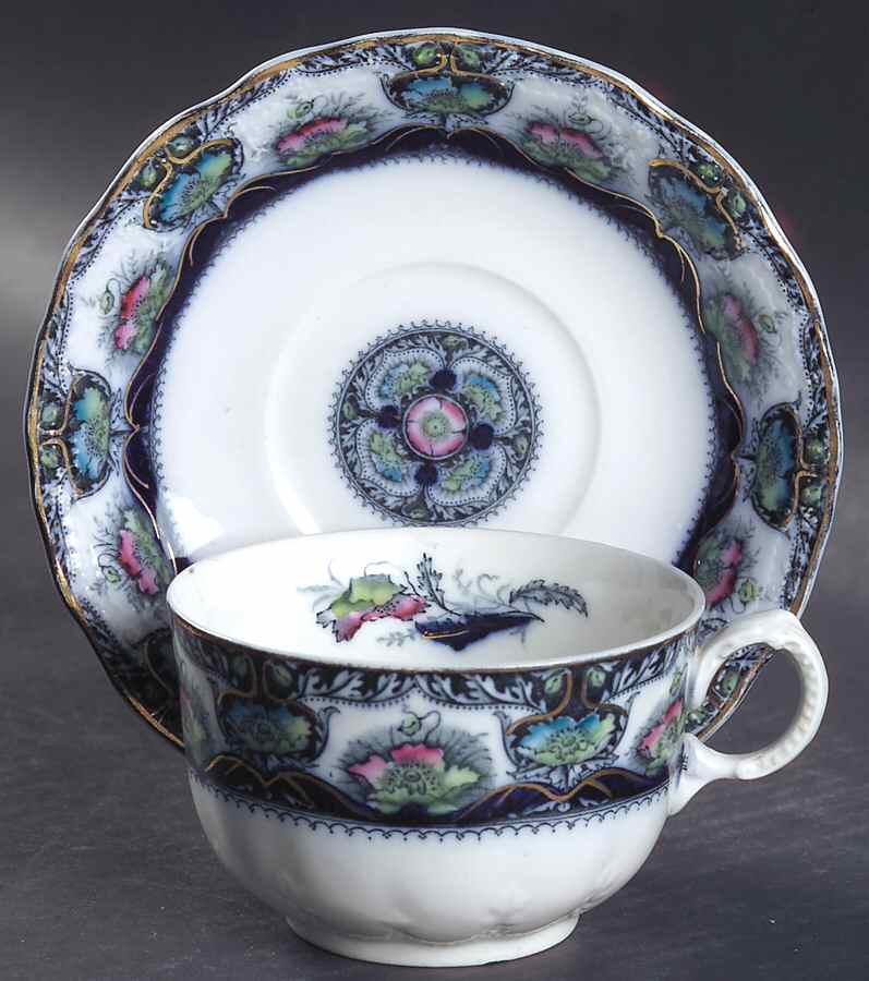Balmoral Blue Multicolor Flat Cup & Saucer Set by J & G Meakin-1