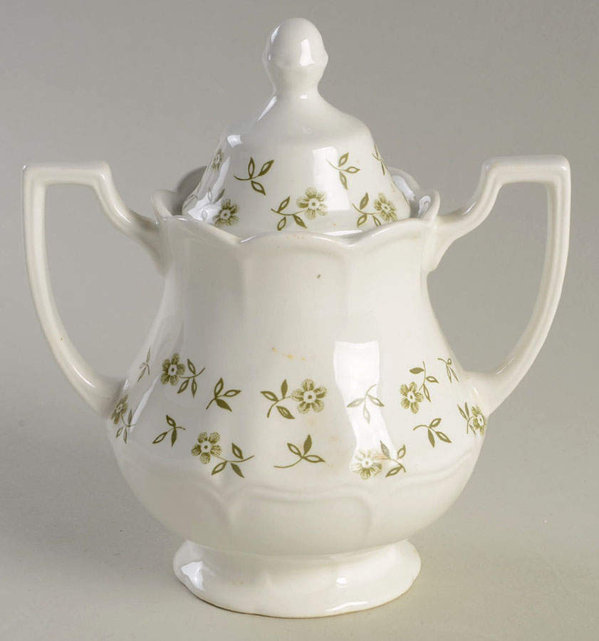 Blossom Time Green Sugar Bowl & Lid by J & G Meakin-1