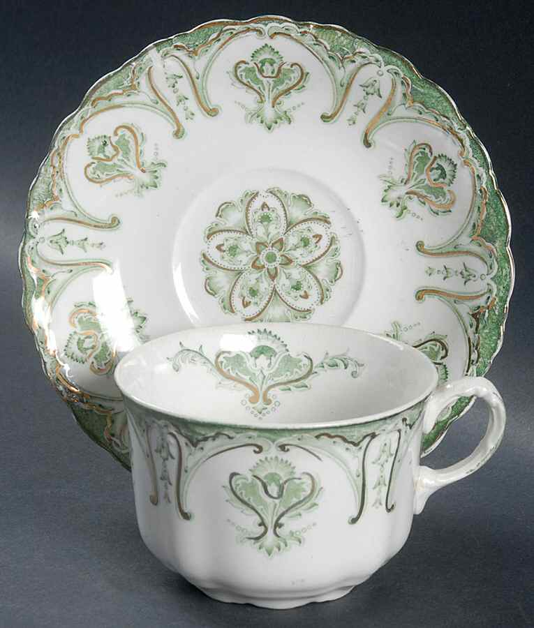 Chatham Green Flat Cup & Saucer Set by J & G Meakin-1