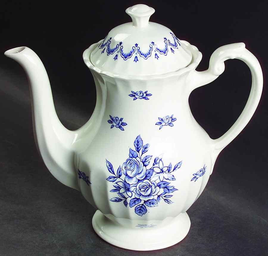 Chatsworth Blue Coffee Pot & Lid by J & G Meakin-1