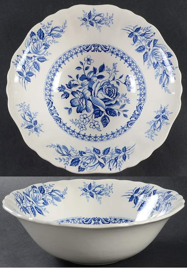 Chelsea Roses (Blue On White) 8" Round Vegetable Bowl by J & G Meakin-1