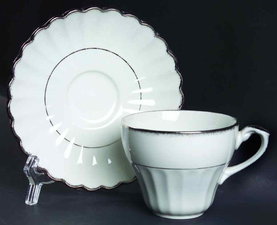 Cheltenham Silver Flat Cup & Saucer Set by J & G Meakin-1