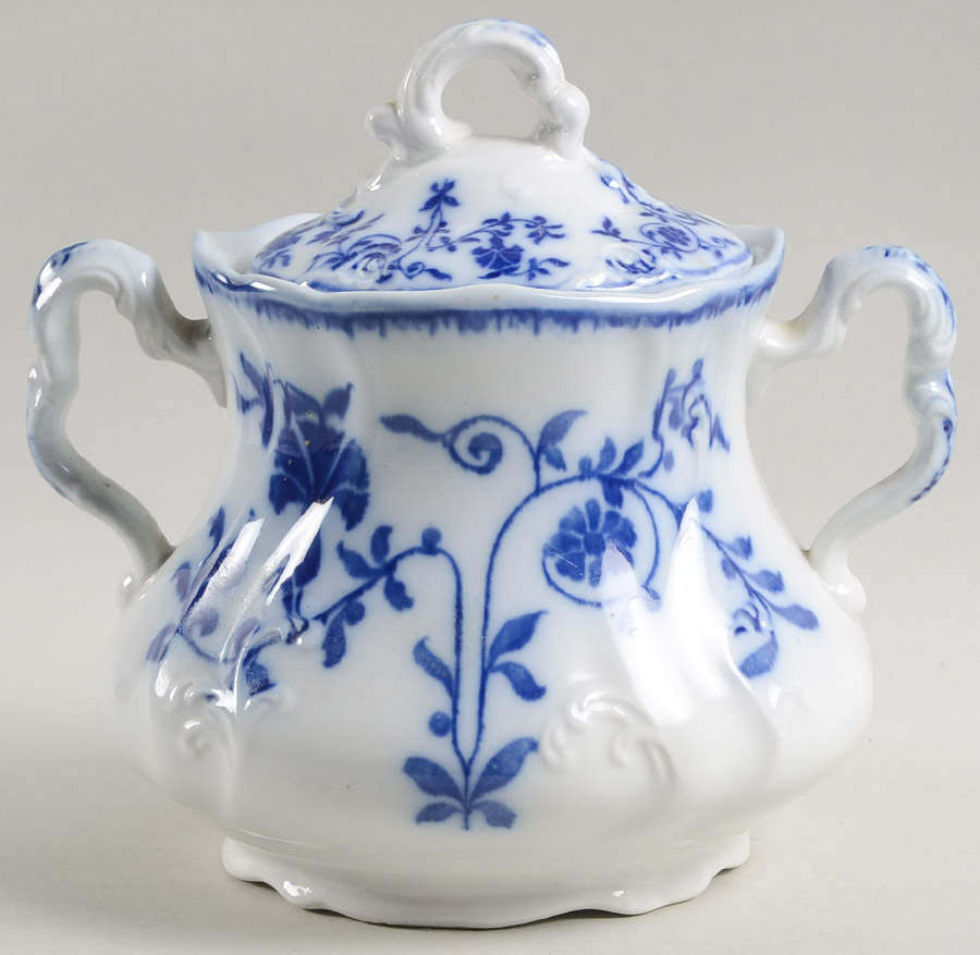 Colonial Flow Blue (No Gold Accent) Oversize Sugar Bowl & Lid by J & G Meakin-1