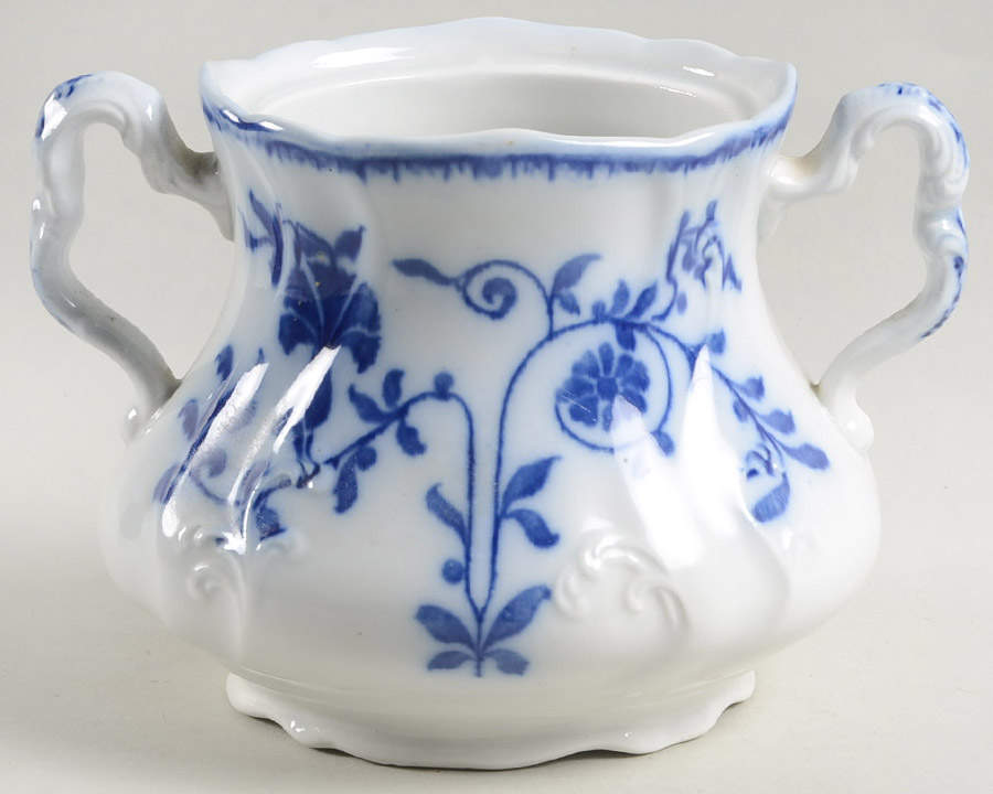 Colonial Flow Blue (No Gold Accent) Oversize Sugar Bowl-No Lid by J & G Meakin-1