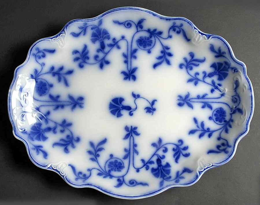 Colonial Flow Blue (No Gold Accent) 15" Oval Serving Platter by J & G Meakin-1