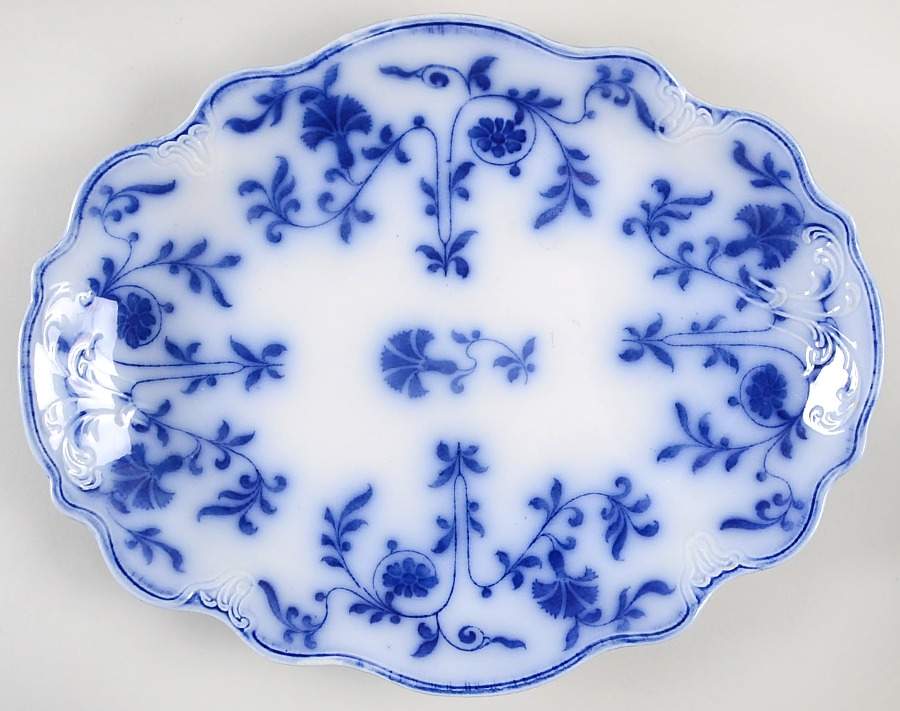 Colonial Flow Blue (No Gold Accent) 14" Oval Serving Platter by J & G Meakin-1