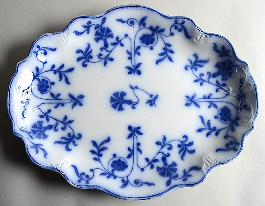 Colonial Flow Blue (No Gold Accent) 18" Oval Serving Platter by J & G Meakin-1