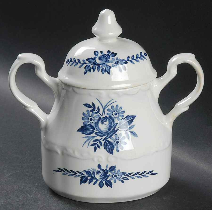 Dresden Blue Sugar Bowl & Lid by J & G Meakin-1