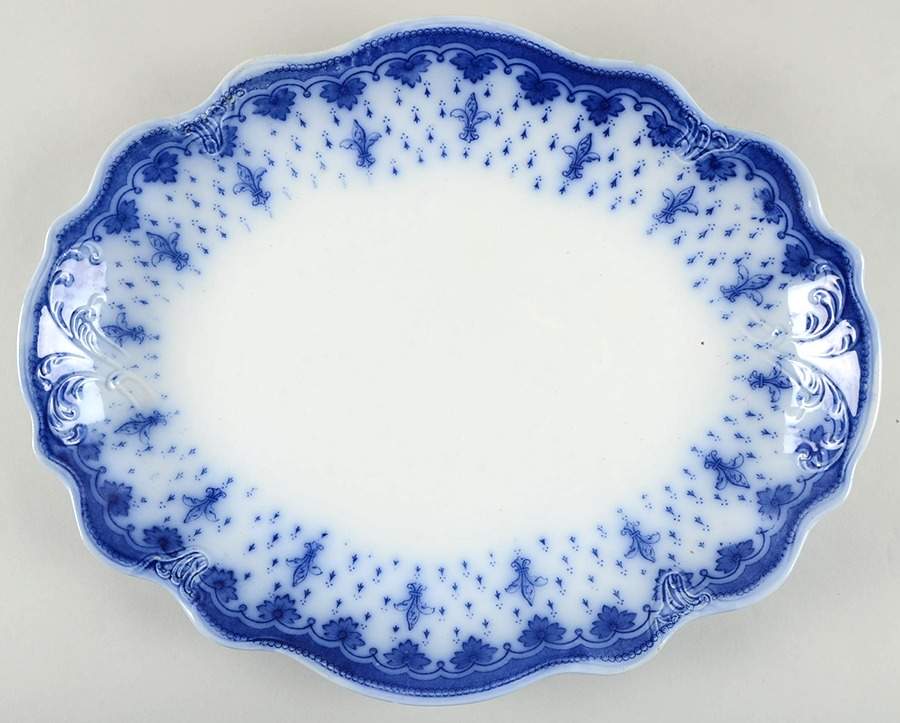 Fleur De Lis Blue 16" Oval Serving Platter by J & G Meakin-1