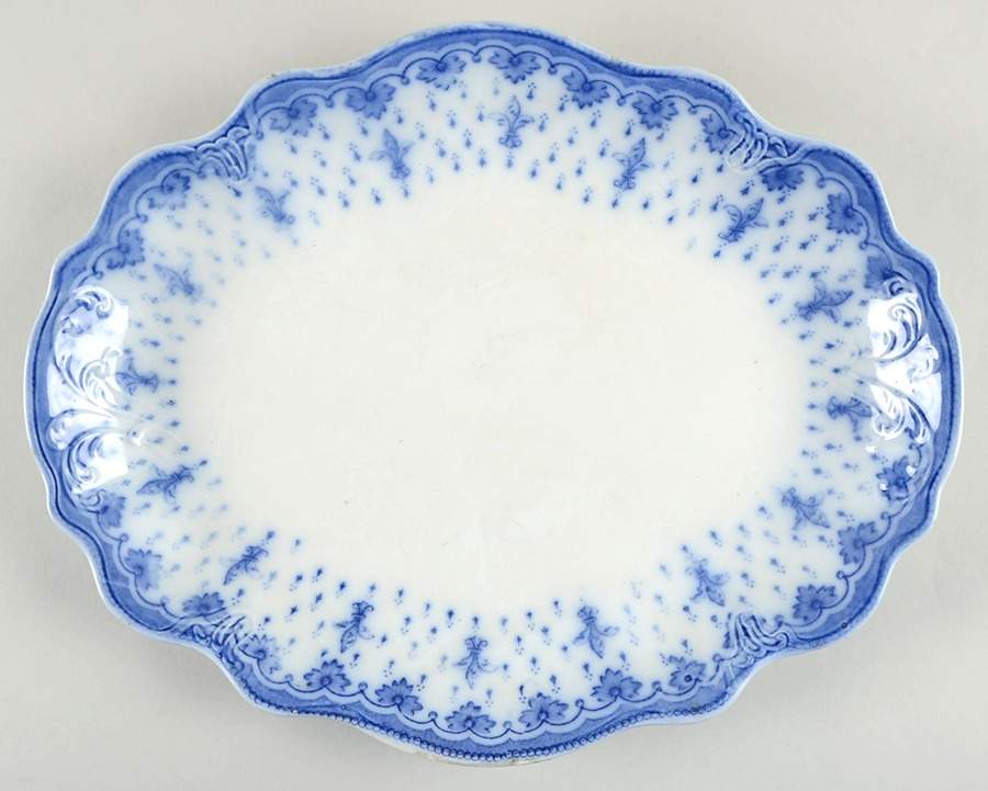 Fleur De Lis Blue 13" Oval Serving Platter by J & G Meakin-1