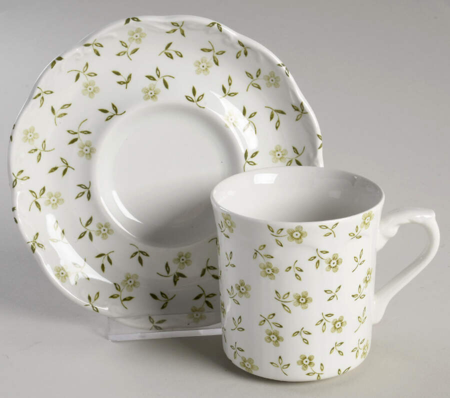 Forget Me Not Green Flat Cup & Saucer Set by J & G Meakin-1