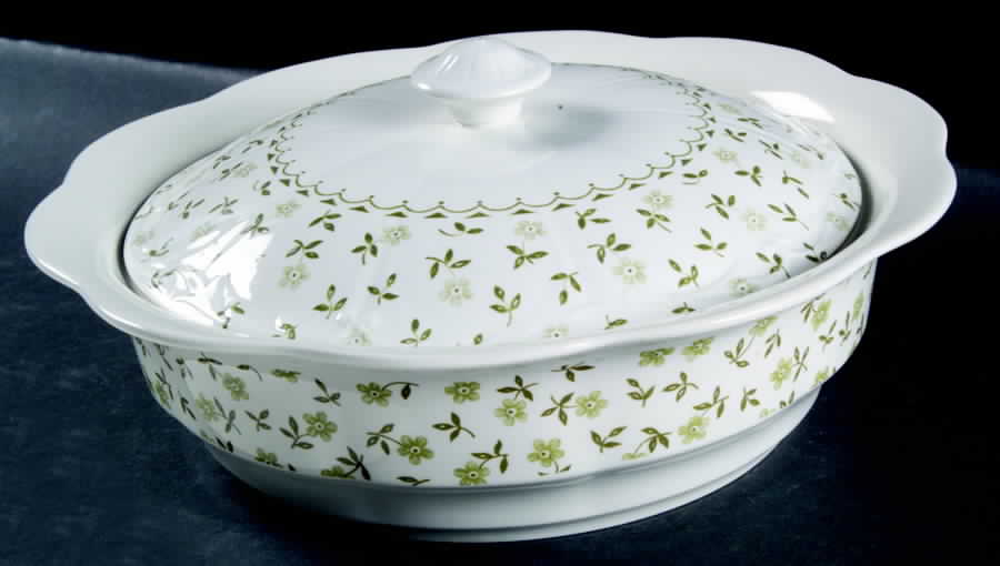 Forget Me Not Green Round Covered Vegetable by J & G Meakin-1