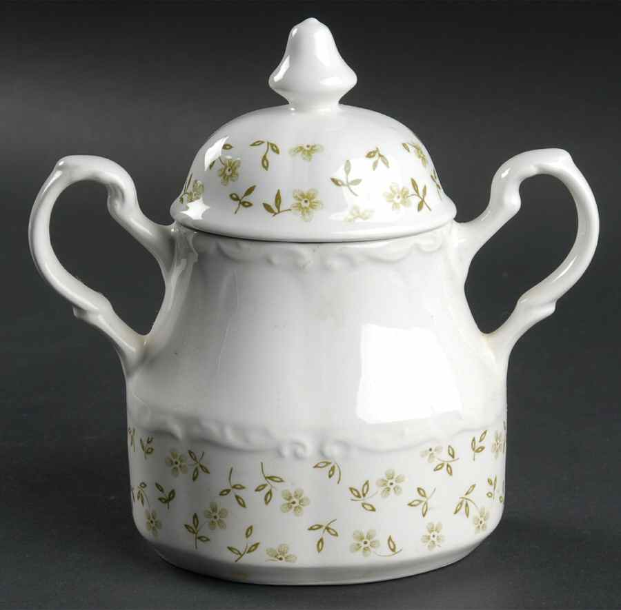 Forget Me Not Green Sugar Bowl & Lid by J & G Meakin-1