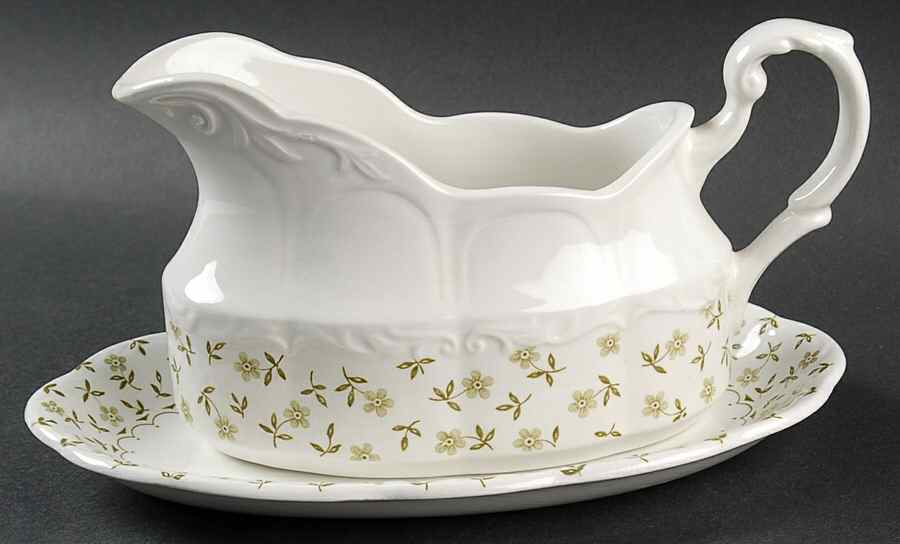 Forget Me Not Green Gravy Boat & Underplate by J & G Meakin-1