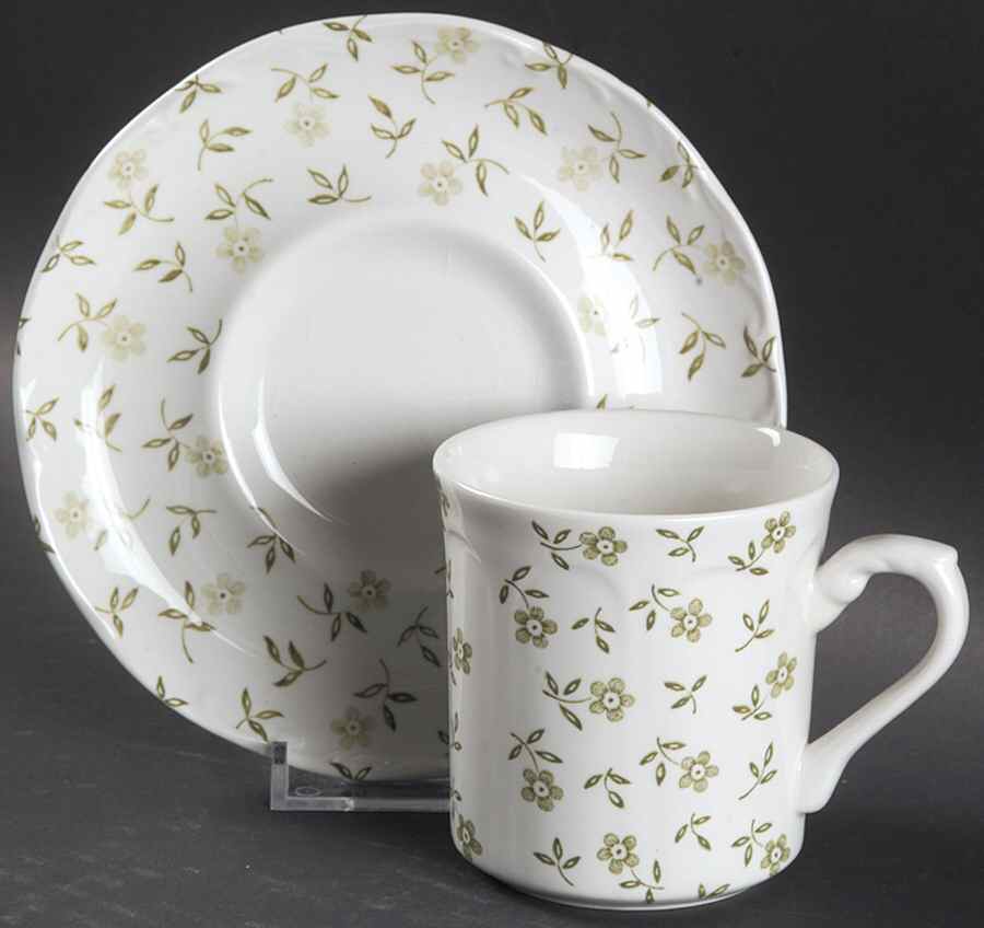 Forget Me Not Green Flat Cup & Saucer Set by J & G Meakin-1