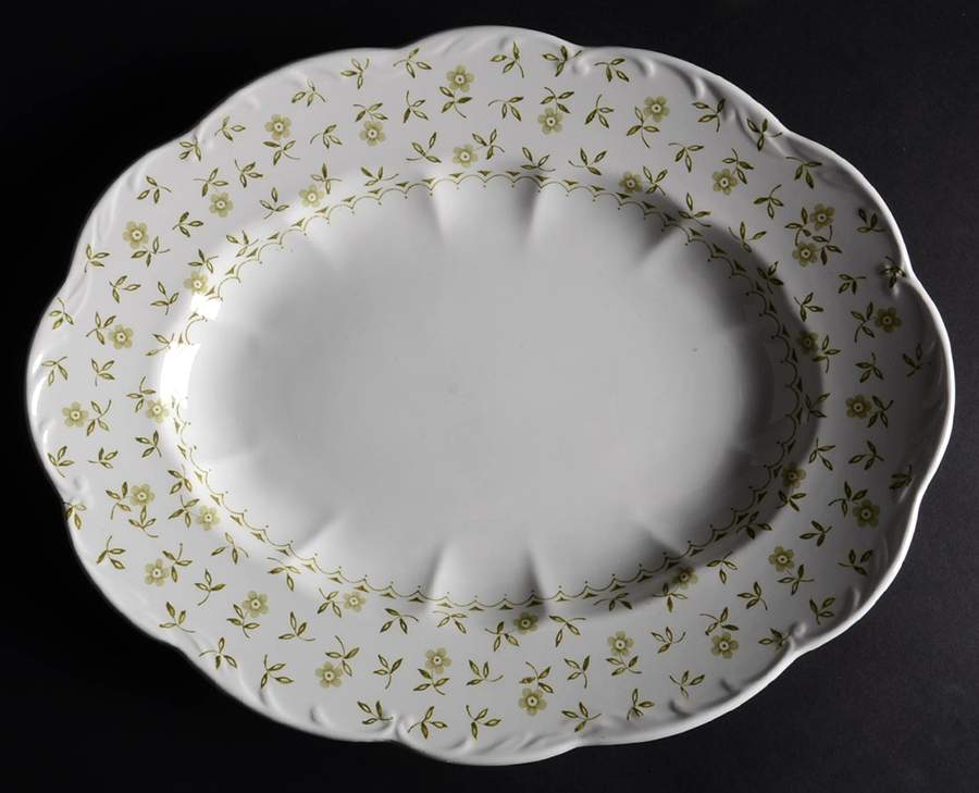 Forget Me Not Green 13" Oval Serving Platter by J & G Meakin-1