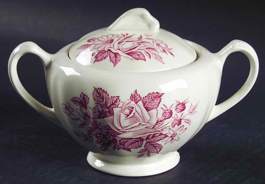 Gainsborough Red Sugar Bowl & Lid by J & G Meakin-1