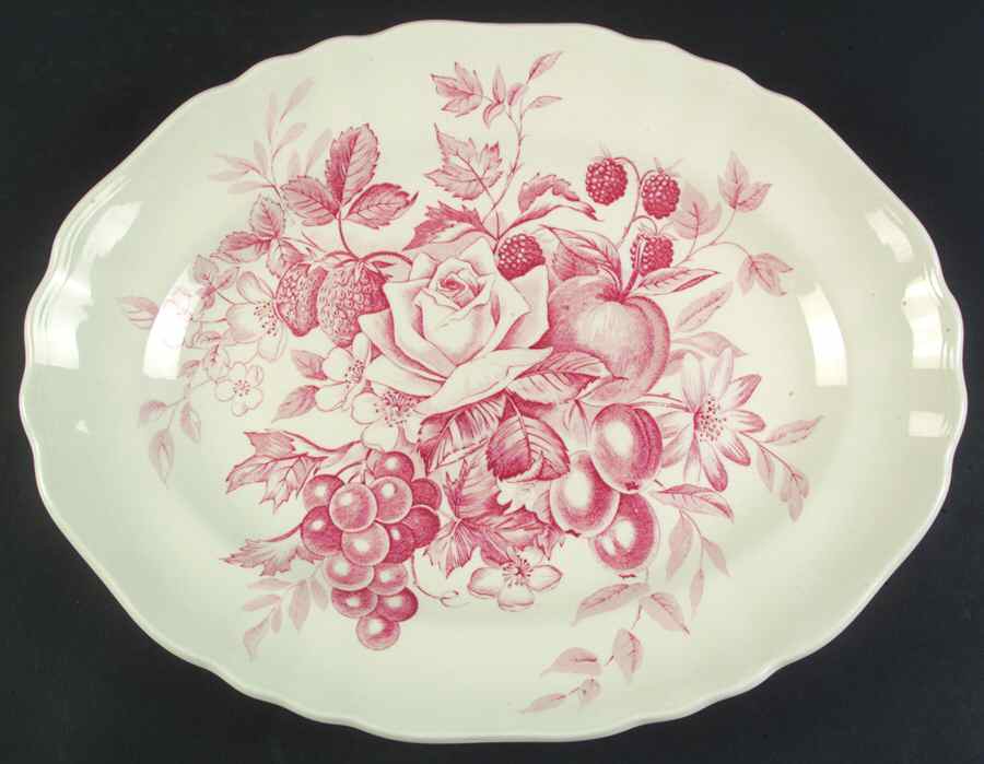 Gainsborough Red 14" Oval Serving Platter by J & G Meakin-1