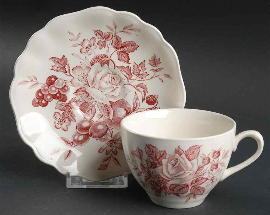 Gainsborough Red Flat Cup & Saucer Set by J & G Meakin-1